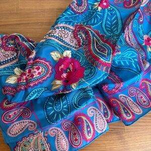 Vintage Oscar De La Renta Silk Scarf: Floral Paisley, Blue Pink Brown (30x30)